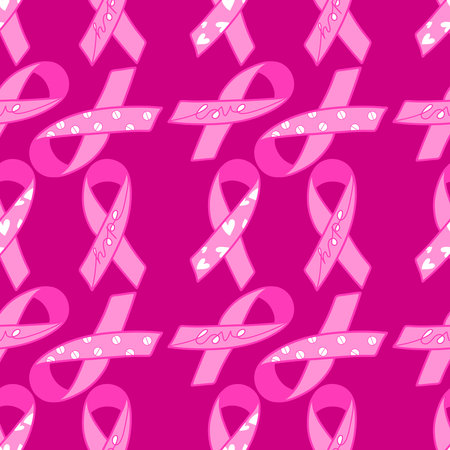 Breast cancer month seamless pink ribbon day mammogram pattern for wrapping paper and medical accessories and medicine textiles. High quality illustrationの写真素材