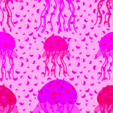 Sea seamless summer ocean jellyfish pattern for wrapping paper and fabrics and lines and kids clothes print and beach party accessories. High quality photoの写真素材