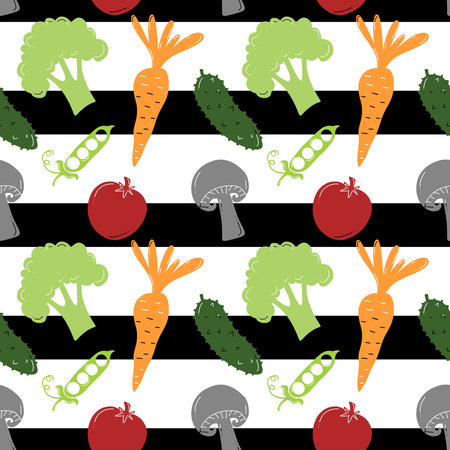 Cartoon food seamless vegetables pattern for wrapping paper and fabrics and lines and kids clothes print and summer accessories and kitchen textiles. High quality photoの写真素材
