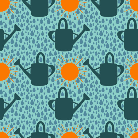 Spring garden seamless watering can pattern for wrapping paper and fabrics and summer party accessories and cute fashion textiles. High quality photoの写真素材