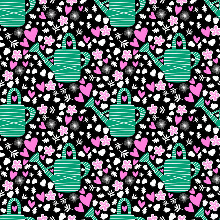 Spring garden seamless watering can pattern for wrapping paper and fabrics and summer party accessories and cute fashion textiles. High quality photoの写真素材