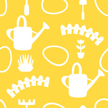 Spring garden seamless watering can pattern for wrapping paper and fabrics and summer party accessories and cute fashion textiles. High quality photoの写真素材