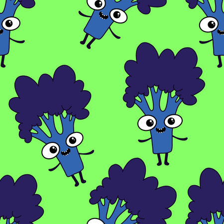 Cartoon food seamless broccoli pattern for wrapping paper and fabrics and lines and kids clothes print and summer accessories and kitchen textiles. High quality photoの写真素材