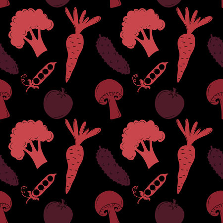 Cartoon food seamless vegetables pattern for wrapping paper and fabrics and lines and kids clothes print and summer accessories and kitchen textiles. High quality photoの写真素材