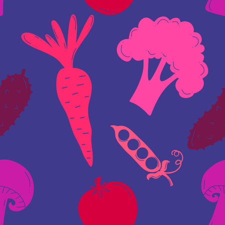 Cartoon food seamless vegetables pattern for wrapping paper and fabrics and lines and kids clothes print and summer accessories and kitchen textiles. High quality photoの写真素材