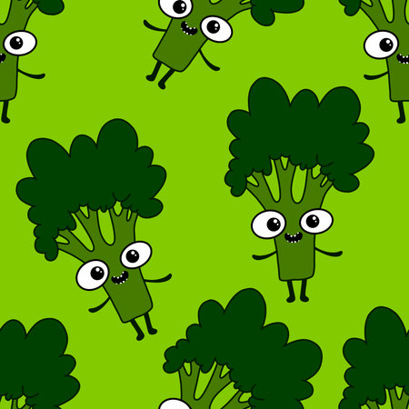 Cartoon food seamless broccoli pattern for wrapping paper and fabrics and lines and kids clothes print and summer accessories and kitchen textiles. High quality photoの写真素材