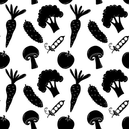 Cartoon food seamless vegetables pattern for wrapping paper and fabrics and lines and kids clothes print and summer accessories and kitchen textiles. High quality photoの写真素材