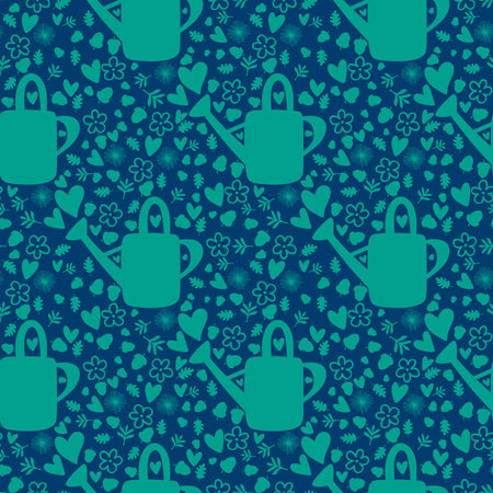 Spring garden seamless watering can pattern for wrapping paper and fabrics and summer party accessories and cute fashion textiles. High quality photoの写真素材