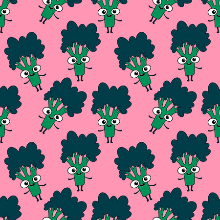 Cartoon food seamless broccoli pattern for wrapping paper and fabrics and linens and kids clothes printの写真素材