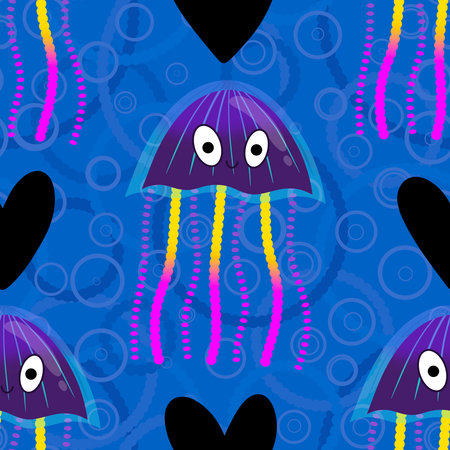 Sea animals seamless ocean jellyfish pattern for wrapping paper and fabrics and lines and kids clothes print and summer party accessories. High quality photoの写真素材