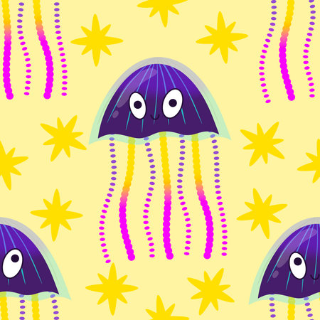 Sea animals seamless ocean jellyfish pattern for wrapping paper and fabrics and lines and kids...