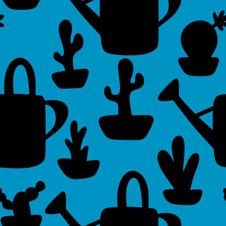 Spring garden seamless watering can pattern for wrapping paper and fabrics and summer party accessories and cute fashion textiles. High quality photoの写真素材