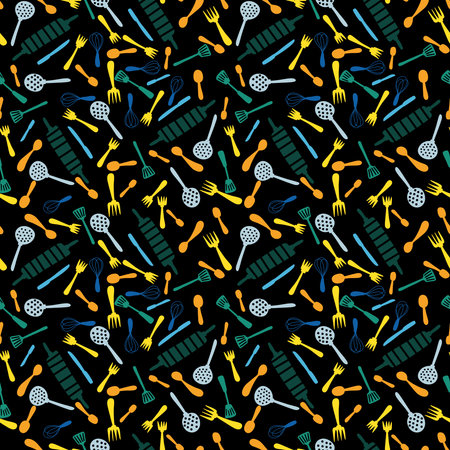 Kitchen utensils seamless fork and spoon pattern for wrapping paper and fabrics and clothes print and home textile and packaging shops. High quality photoの写真素材