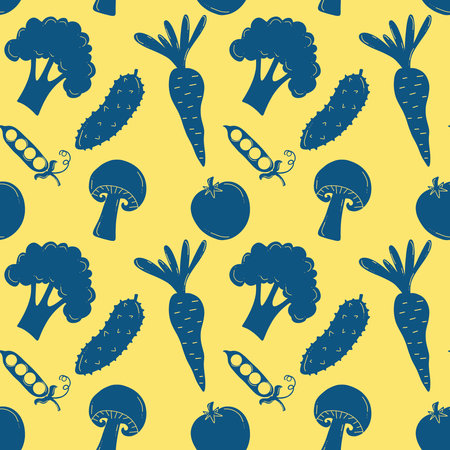 Cartoon food seamless vegetables pattern for wrapping paper and fabrics and lines and kids clothes print and summer accessories and kitchen textiles. High quality photoの写真素材