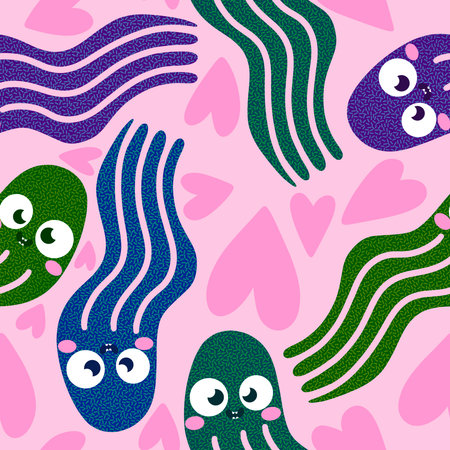 Summer ocean animals seamless octopus pattern for wrapping paper and fabrics and lines and kids clothes print and party accessories. High quality illustrationの写真素材