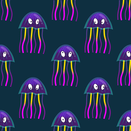 Sea animals seamless ocean jellyfish pattern for wrapping paper and fabrics and lines and kids...