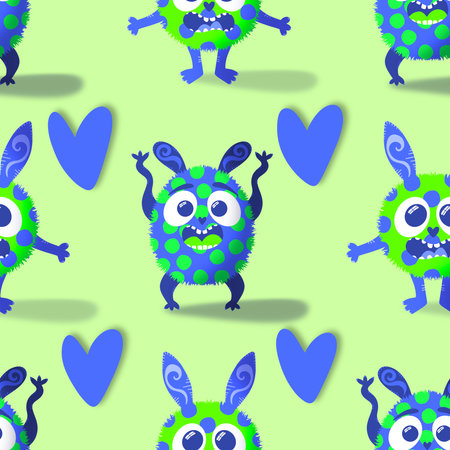 Cartoon doodle animals seamless monsters pattern for kids clothes print and wrapping paper and fabrics and summer party accessories and fashion textilesの写真素材