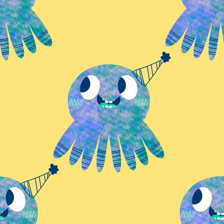 Summer ocean animals seamless octopus pattern for wrapping paper and fabrics and lines and kids clothes print and party accessories. High quality illustrationの写真素材