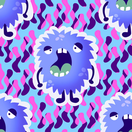 Cartoon doodle animals seamless monsters pattern for kids clothes print and wrapping paper and fabrics and summer party accessories and fashion textilesの写真素材