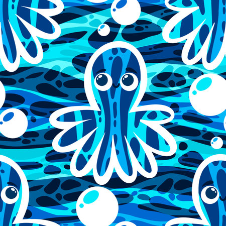 Summer ocean animals seamless cute octopus pattern for kids clothes print and wrapping paper for fabrics and fashion textiles and party accessoriesの写真素材