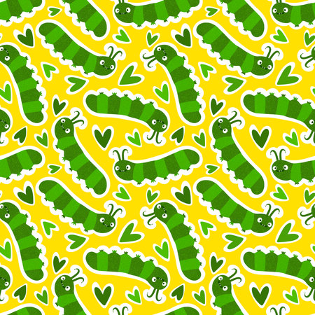 Kids seamless caterpillar cute pattern for fabrics and textiles and packaging and gifts and cards and linens and wrapping paper. High quality photoの写真素材