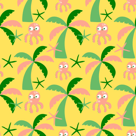 Summer ocean animals seamless cute octopus pattern for kids clothes print and wrapping paper for fabrics and fashion textiles and party accessoriesの写真素材