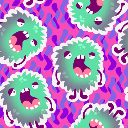 Cartoon doodle animals seamless monsters pattern for kids clothes print and wrapping paper and fabrics and summer party accessories and fashion textilesの写真素材