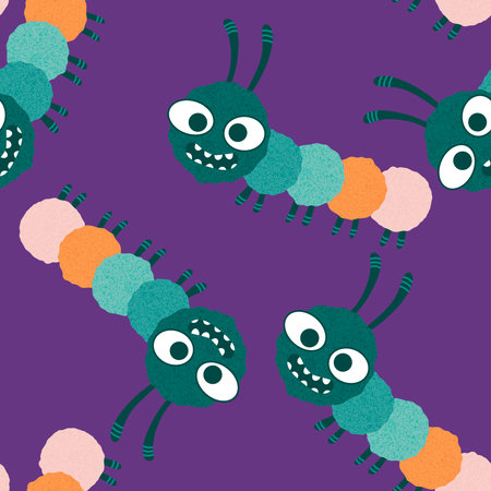 Kids seamless caterpillar cute pattern for fabrics and textiles and packaging and gifts and cards and linens and wrapping paper. High quality photoの写真素材