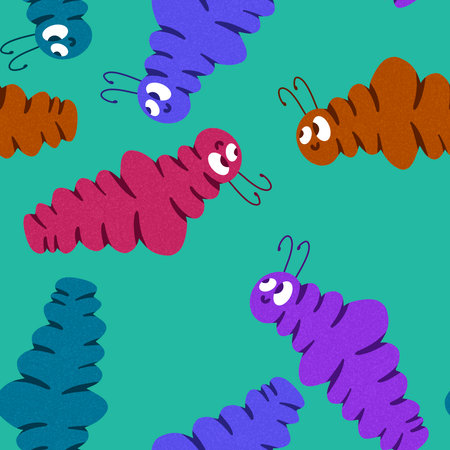 Kids seamless caterpillar cute pattern for fabrics and textiles and packaging and gifts and cards and linens and wrapping paper. High quality photoの写真素材