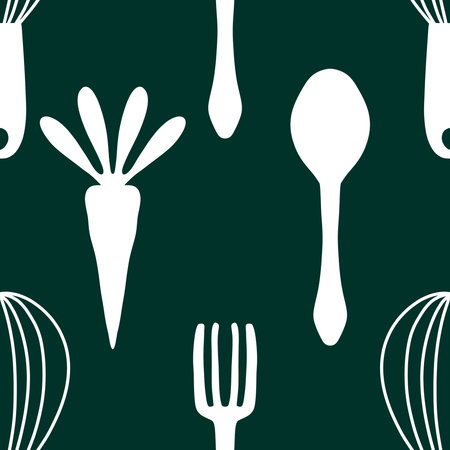 Kitchen utensils seamless fork and spoon pattern for wrapping paper and fabrics and clothes print and home textile and packaging shops. High quality photoの写真素材