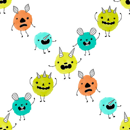 Cartoon doodle animals seamless monsters pattern for kids clothes print and wrapping paper and fabrics and summer party accessories and fashion textilesの写真素材