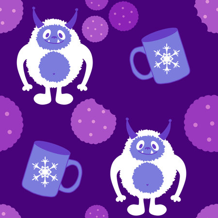 Winter monsters seamless Christmas yeti pattern for wrapping paper and fabrics and lines and kids clothes print and new year packaging. High quality illustrationの写真素材