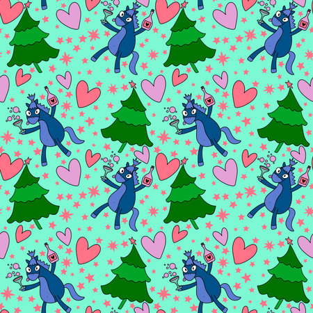 New year animals seamless Christmas horses pattern for wrapping paper and party accessories and kids clothes print and fashion textilesの写真素材