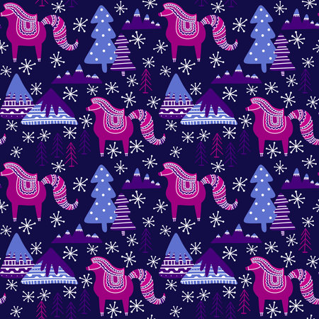 New year 2026 animals seamless Christmas horses pattern for wrapping paper and party accessories and kids clothes print and fashion textilesの写真素材