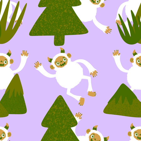 Winter monsters seamless Christmas pattern for wrapping paper and fabrics and lines and kids clothes print and new year packaging. High quality illustrationの写真素材