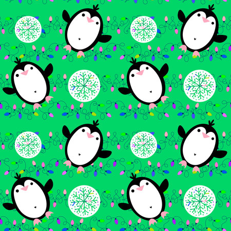 Christmas animals seamless penguin pattern for wrapping paper and fabrics and lines and kids clothes print and new year packaging and Noel winter packaging. High quality illustrationの写真素材
