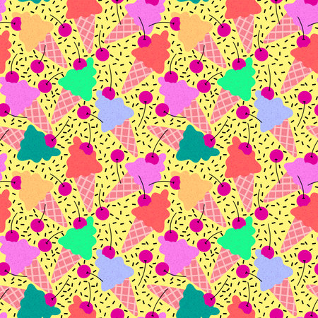 Seamless ice cream pattern for wrapping paper and fabrics and lines and kids clothes print and new year party accessories. High quality illustrationの写真素材