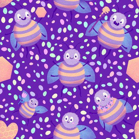 Kids seamless bee pattern for wallpaper and fabrics and textiles and packaging and gifts and cards and linens and wrapping paper. High quality photoの写真素材