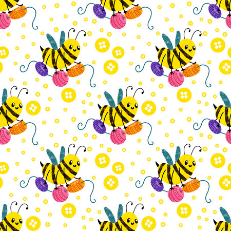 Kids seamless bee pattern for wallpaper and fabrics and textiles and packaging and gifts and cards and linens and wrapping paper. High quality illustrationの写真素材