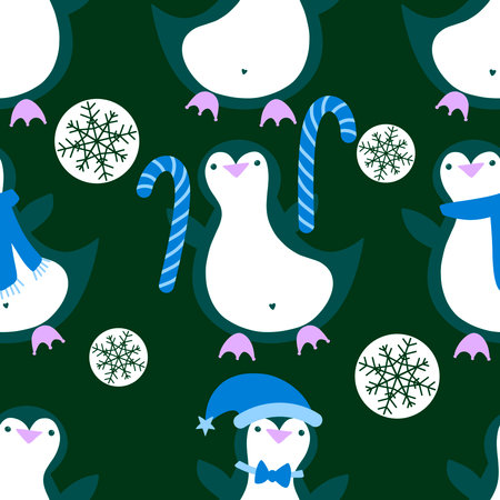 Christmas animals seamless penguin pattern for wrapping paper and fabrics and lines and kids clothes print and new year packaging and Noel winter packaging. High quality illustrationの写真素材