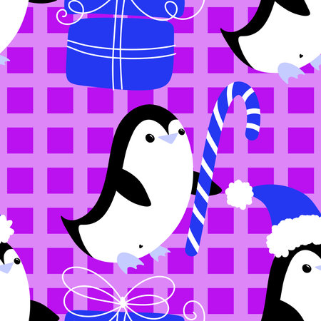 Christmas animals seamless penguin pattern for wrapping paper and fabrics and lines and kids clothes print and new year packaging and Noel winter packaging. High quality illustrationの写真素材