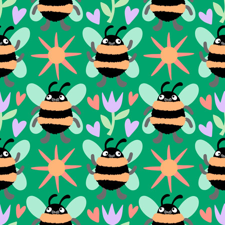 Kids seamless bee pattern for wallpaper and fabrics and textiles and packaging and gifts and cards and linens and wrapping paper. High quality illustrationの写真素材