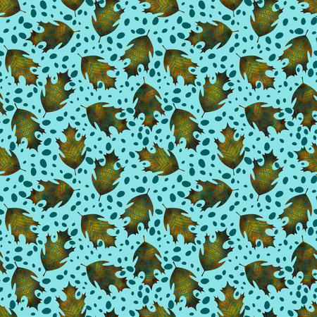 Autumn floral seamless leaves pattern for wrapping paper and fabrics and lines and kids clothes print and fashion textiles and kitchen accessories. High quality illustrationの写真素材
