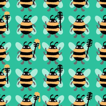 Kids seamless bee pattern for wallpaper and fabrics and textiles and packaging and gifts and cards and linens and wrapping paper. High quality illustrationの写真素材