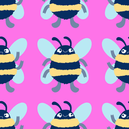 Kids seamless bee pattern for wallpaper and fabrics and textiles and packaging and gifts and cards and linens and wrapping paper. High quality illustrationの写真素材
