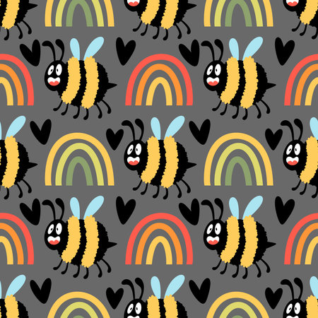 Kids seamless bee pattern for wallpaper and fabrics and textiles and packaging and gifts and cards and linens and wrapping paper. High quality illustrationの写真素材