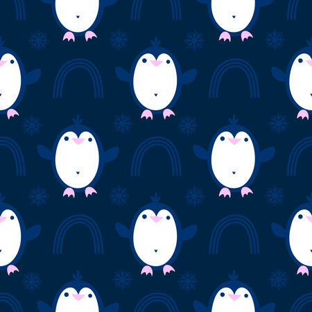 Christmas animals seamless penguin pattern for wrapping paper and fabrics and lines and kids clothes print and new year packaging and Noel winter packaging. High quality illustrationの写真素材