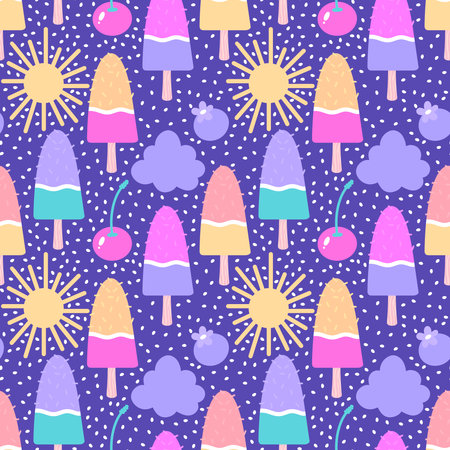 Seamless ice cream pattern for wrapping paper and fabrics and lines and kids clothes print and new year party accessories. High quality illustrationの写真素材