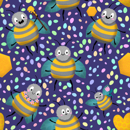 Kids seamless bee pattern for wallpaper and fabrics and textiles and packaging and gifts and cards and linens and wrapping paper. High quality illustrationの写真素材