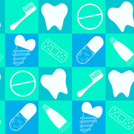 Medicine seamless teeth pattern for wrapping paper and fabrics and lines and kids clothes print and doctors accessories and drugstore packaging. High quality illustrationの写真素材